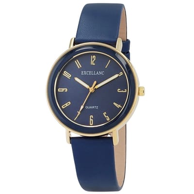 Excellanc-dameshorloge-donkerblauw-goudkleurig-3 atm-diameter 39 mm