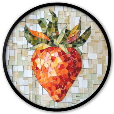 Poster in lijst Rond - Fotolijst 40x40 cm - Posters - Aardbei - Rood - Mozaïek - Fruit - Ronde posterlijst zwart - Decoratie - Wanddecoratie woonkamer - Muurdecoratie slaapkamer