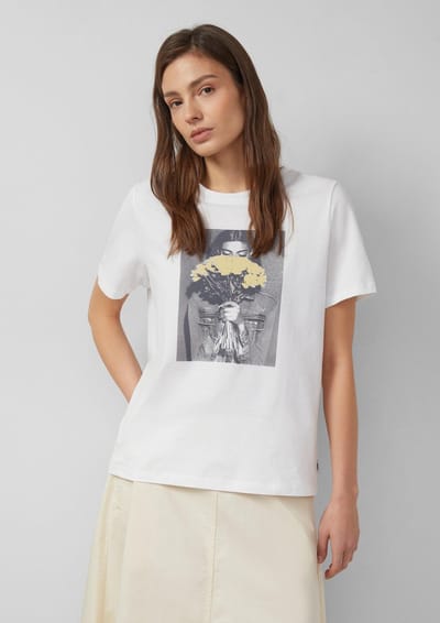 Zachte katoenen T-shirt met print aan de voorkant en logo patch voor vrouw s.Oliver