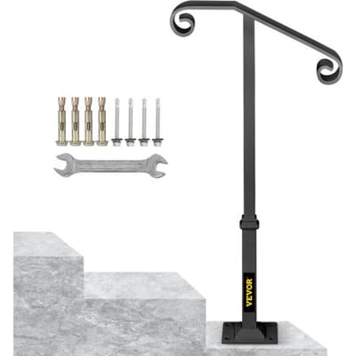 VEVOR Smeedijzeren Leuning 1-2 Treden Trap Leuning 36" Smeedijzeren Leuning Rail 4x6" Basisplaat Outdoor Indoor Universele Trapleuning voor Tuinen, Woongebouwen, Commerciële Kantoorgebouwen, Hotels