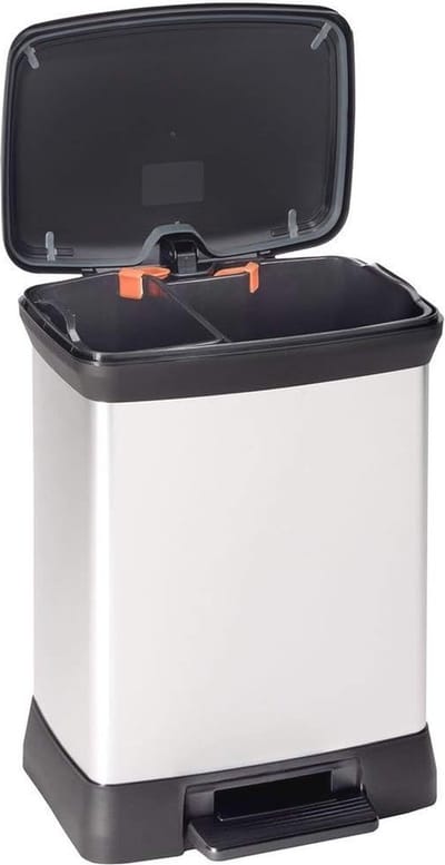 Stijlvolle Afvalemmer Zwart/Zilver Metallic - 30L met Pedaal en Zakhouder