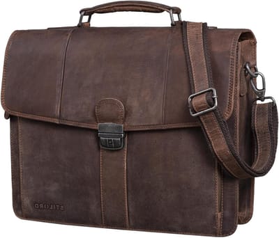 Leren Aktetas - Documententas Schoudertas - Zakelijk Gebruik - Aan Trolley Bevestigbaar - 40 x 9 x 32 cm - Bruin