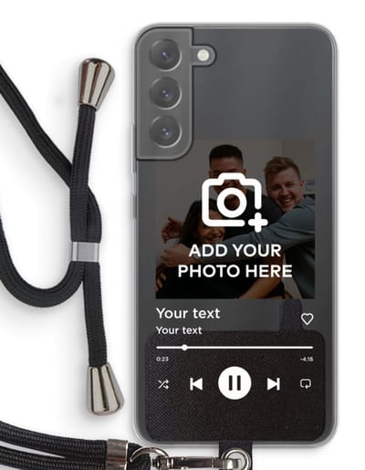 Gepersonaliseerd - Case Company® - Hoesje met koord geschikt voor Samsung Galaxy S22 Plus hoesje met Koord - Music Player - Telefoonhoesje met Zwart Koord - Bescherming aan alle Kanten en Over de Schermrand