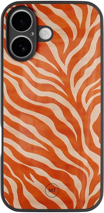 Hoesje geschikt voor iPhone 16 - Zebra oranje - Luxe Hard Case - Print - Oranje - Mooie Telefoonhoesjes