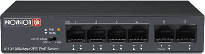 Provision-ISR POE Switch 4+2-Port 10/100 Mbps, 60 Watt