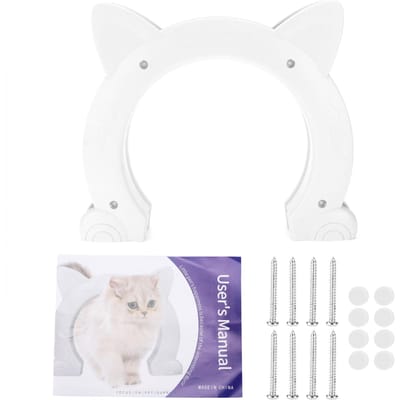 Chatière intérieure en plastique en forme de tête de chat avec motif arête de poisson(Noir ) blanc