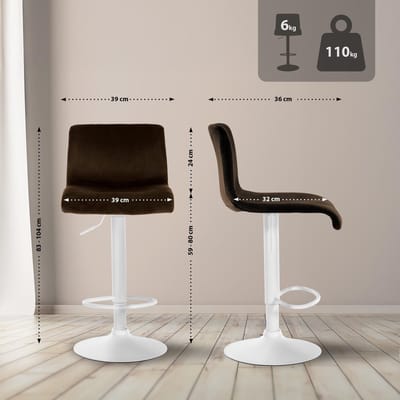 CLP Barkruk Hover - met rugleuning - verstelbaar - draaibar - metalen frame - fluweel - wit/bruin
