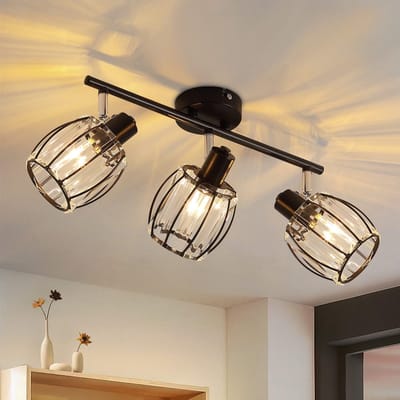 NETTLIFE Opbouwspot - Kristal - 3-Lichts - wit - L 40cm - met Glazen Lampenkap - E14 Fitting - Moderne Plafondlamp - 350° draaibar Plafondspot - voor Keuken | Hal | Woonkamer - Zonder lamp