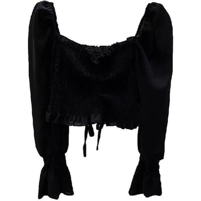 Zwarte Sexy Trekkoord Plooi Vrouwen Blouse Slash Hals Vlinder Mouw Cropped Top Hotsweet Elastische Taille Zomer Mode Gothic XL zwart