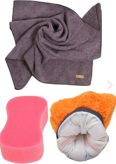 AutoFresh- Auto Wassen- Auto Afdrogen Voertuig Glasreiniging 3-delige - Dikke Microfiber Doek 50x70 cm- Autowas spons - Handschoen Set