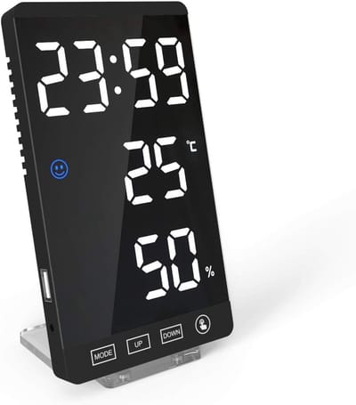 LED Spiegelwekker met Oplader, Digitale Klok met Weergave Temperatuur en Luchtvochtigheid