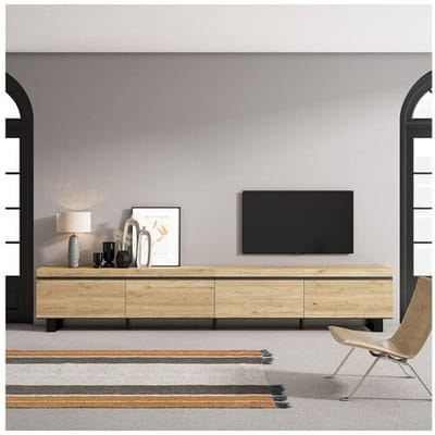 Skraut Home TV-Meubel, Lowboard, 320x35x57cm, Groot formaat TV, Industrieel design, Eiken