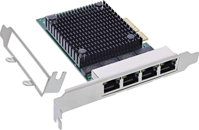 Netwerkkaart 4 poorten - LAN-kaart PCIe - Snelle Dataoverdracht - 2.5Gb/s per poort - 12 x 11 x 3 cm