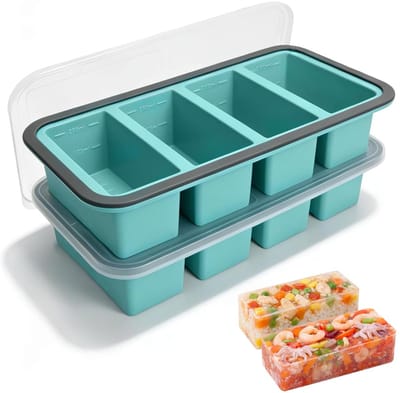 Dailygoods - Soepenhouder met deksel, set van 2 soepen, invriezen, siliconen, 250 ml, met deksels, extra grote portievormen, ijsblokjesvormen voor soep, bouillon, sauzen (2 stuks, blauw)