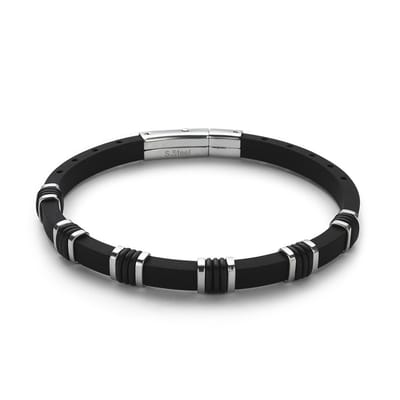 Twice As Nice Armband in rubber en edelstaal Zwart 21cm