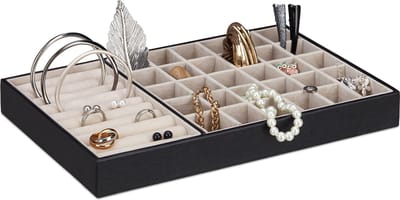 sieraden display dames - zonder deksel - fluweel - 30 vakjes - zwart