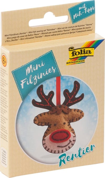 Folia minifiguren  naaisetje vilt rendier hanger ideaal als Sint of Kerstcadeau