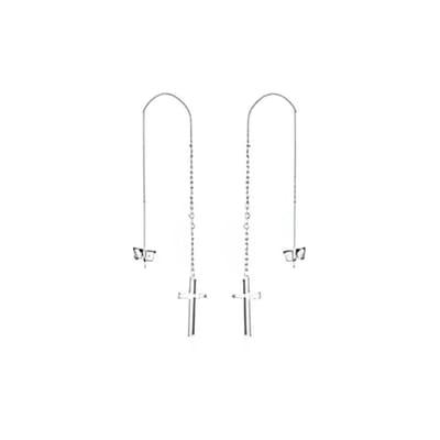Aramat Jewels | Oorbellen | RVS Doortrek Oorbellen met Kettinkje Diverse Kleuren - Trendy Hangers | Zilverkleurig | | | | Kinderen, Volwassenen | Verkleurd niet