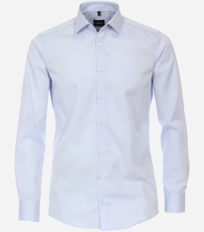 VENTI modern fit overhemd - mouwlengte 7 - twill - blauw - Strijkvriendelijk - Boordmaat: 42
