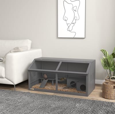 HAUSS SPOLE Hamsterkooi - Ruim Ontwerp - 100 x 52 x 50 cm - Vurenhout - Donkergrijs - Met Openklapbaar Dak En Transparant Kijkpaneel