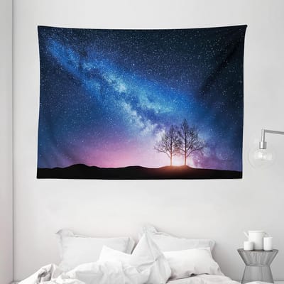 ABAKUHAUS kleurrijk wandtapijt, ontbladerde bomen 's nachts, woonkamer slaapkamer wanddoek zijdezacht satijn wandtapijt, 200 x 150 cm, meerkleurig
