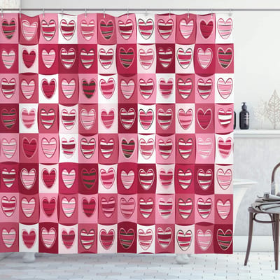 ABAKUHAUS douchegordijn 175x240 cm – roze-wit vintage geometrie
