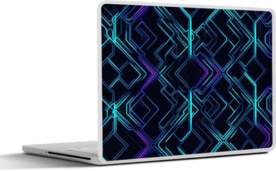 Laptop sticker - 10.1 inch - Gaming - Ruitvormen - Abstract - Neon - Paars - 25x18cm - Laptopstickers - Laptop skin - Cover