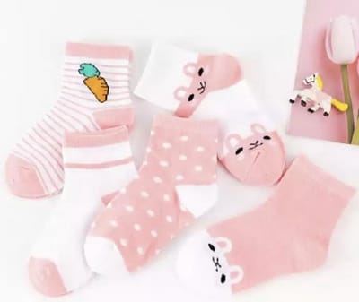 5 paar New born Baby sokken - set babysokjes - 0-6 maanden - Roze Konijnen sokken - Babysokken - Multipack - Dierensokken - Kraamcadeau voor Jongen of Meisje - Babyshower Cadeau - Kraammand