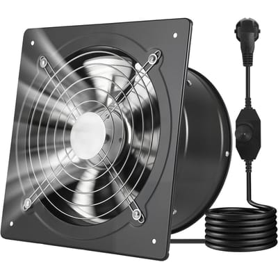 25,4 cm Afzuigventilator, 988 CFM Hoge Snelheid Wandmontage Ventilatieventilator met Snelheidsregeling, Laag Verbruik, Draagbare Ventilatie Afzuiger voor