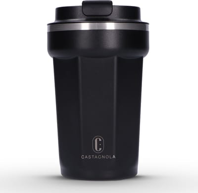 Castagnola Thermosbeker - Koffiebeker To Go - Travel Mug voor Koffie en Thee - Theebeker - 380 ML - RVS - Zwart - Octagon