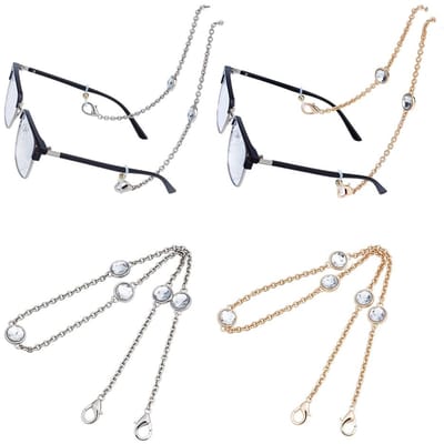 Dailygoods- Brillenketting stijlvolle decoratie - Brilhouder om de hals - Platina/goud - 2 stuks - Strassteentjes - Modieuze accessoires - Brilkoord
