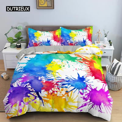 Geometrisch bedrukt beddengoedset Kleurrijke streep dekbedovertrek voor kinderen Quiltovertrek 2/3 stuks Microvezelstof Hometextiel 140x200cm 3pcs