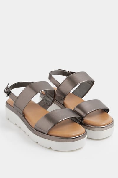 Yours Grijze Imitatieleren Gewatteerde Sleehaksandalen In Extra Brede Eeepasvormsize 37EEE