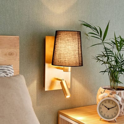 Lindby - Wandlamp - 1licht - Stof, metaal - H: 30.8 cm - E14 - zwart, goud