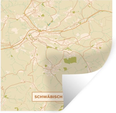 Muurstickers - Sticker Folie - Stadskaart - Schwäbisch Gmünd - Plattegrond - Kaart - Vintage - 100x100 cm - Plakfolie - Muurstickers Kinderkamer - Zelfklevend Behang XXL