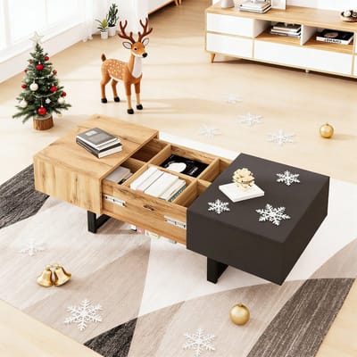 REDOM Verschuifbare salontafel 155×55×40 cm – multifunctioneel, ruimtebesparend met verborgen opbergruimte, houtlook