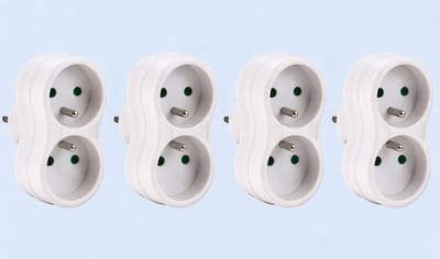 Set van 4 Tweevoudige Verdeelstekkers – Wit – 2 Stopcontacten per Stekker – 230V – 16A – Max totaal vermogen: 3680W