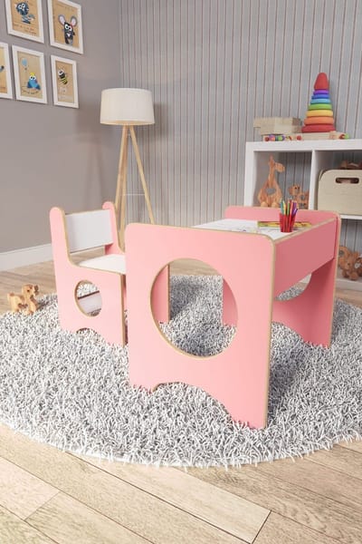 Kindertafel en Stoeltjes - Speeltafel - Kindertafel met Stoeltjes - Kinderbureau - Montessori Kindertafel - Roze