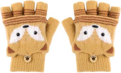 Vingerloze Kindermittens met Knopenflap, Warme Gebreide Winterhandschoenen met Pluche Voering, Ideaal voor Koude Dagen en Buitenactiviteiten
