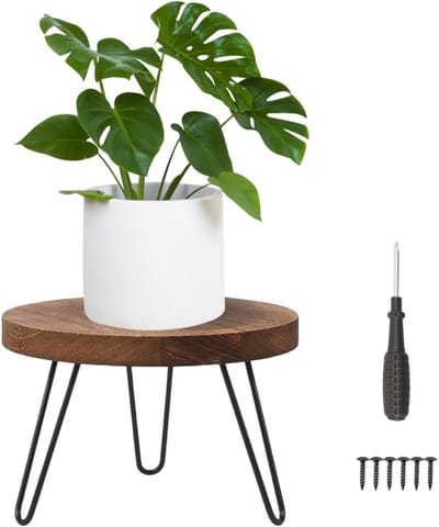 Famanu – Ronde houten bloemenkruk, 25 x 17 cm, hoge belasting, ideaal voor verschillende potmaten, decoratieve plantenstandaard