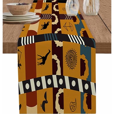 Afrikaanse Stijl Linnen Tafel Runner Feestdecoratie Dier Giraffe Geometrische Patronen Keuken Eettafel Runners Tafel Decoratie 150x33cm