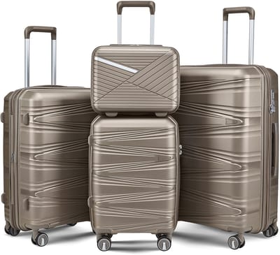 4-delige Kofferset – Afneembare zwenkwielen - Handbagage & Check-in Koffers –14 inch / 20 inch / 24 inch / 28 inch – Cijferslot – 360° Geruisloze Wielen – Lichtgewicht & Stevig – Modern Design - Champagne