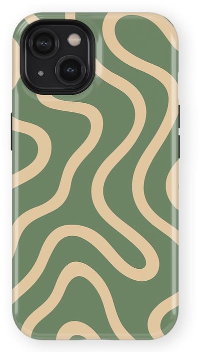 DripCase Curvy Lines Hoesje geschikt voor iPhone 14 | Backcover met Mag | Design Tough Case geschikt voor iPhone 14 Olive Drift