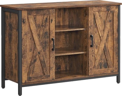 Stijlvol industrieel dressoir met open schappen en lade - Vintage bruin-zwart