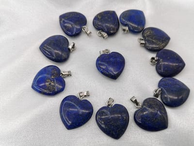 Edelsteen - Lapis lazuli - hartje Hanger met - gratis - zwart - gewaxed koord Ketting - Edelsteen Ketting - 45cm + 5cm Verstelbaar - Cadeautje Voor Hem en Haar