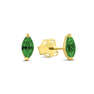 New Bling 9NBG-0677 Gouden Oorbellen met Zirkonia - 5,6x2,5mm - Ovaal - Zirkonia - Groen - Oorknopjes - 14 Karaat - Goud