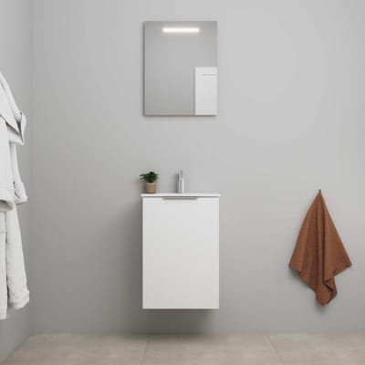 On-Line Badkamermeubelset - 45 cm - Bouwpakket - 1 Deur met Greep - Porseleinen Wastafel - 1 Kraangat - Spiegel met LED-Verlichting - Mat Wit