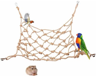 1 stuk Klimnet voor Vogels en Kleine Dieren – Klimtouw van Hennep en Katoen – Speelnet voor Papegaaien, Parkieten en Hamsters – 50 x 40 cm