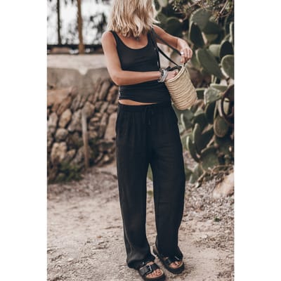 Mikuta The Black Loose Linen Pants Maat: S | Pantalons Outlet | Dames | Zwart