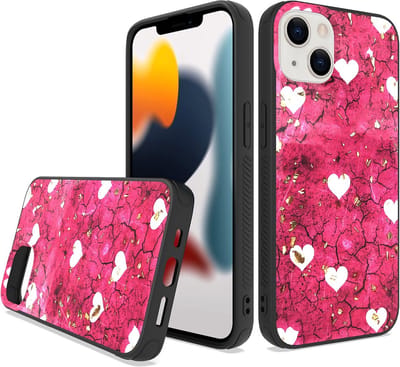 LuxeBass Siliconen hoesje met print geschikt voor Apple iPhone 14 Plus - Marmer Hearts - telefoonhoes - gsm hoes - telefoonhoesje